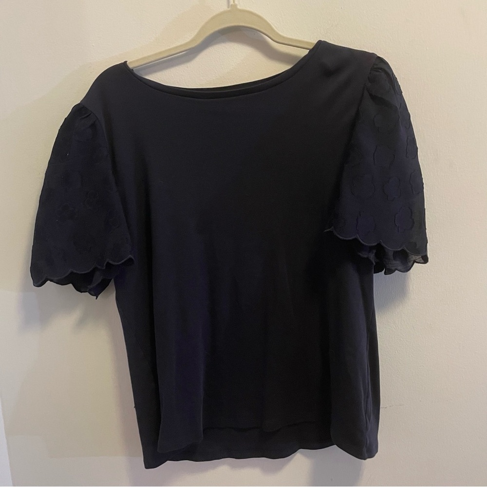 Ann Taylor Floral Clip Sleeve Mixed Media Tee - Picture 4 of 6